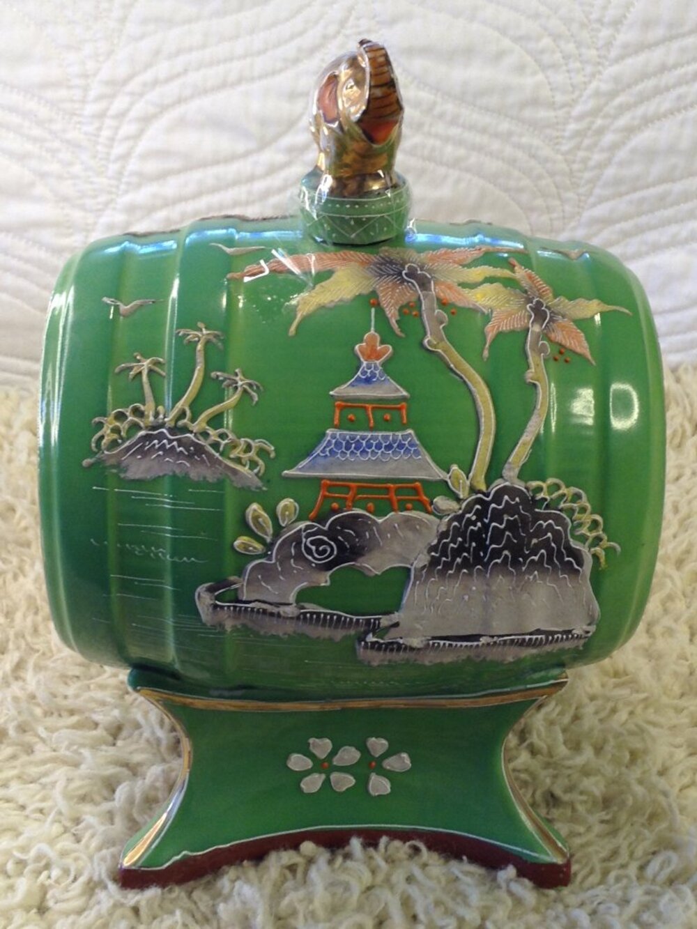 VTG 1920's Kutani Moriyama Green Sake/Liquor w/Stopper Collectble RARE ALL Orig - Picture 10 of 10
